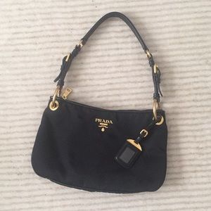 Prada Classic Tessuto  Black Leather and Nylon Bag